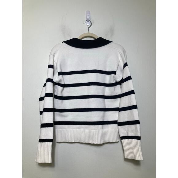 English Factory White W Black Stripe Collared Swetaer Sz xs - Picture 2 of 2